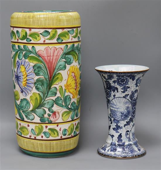 An Italian pottery stickstand and a vase 43.5cm